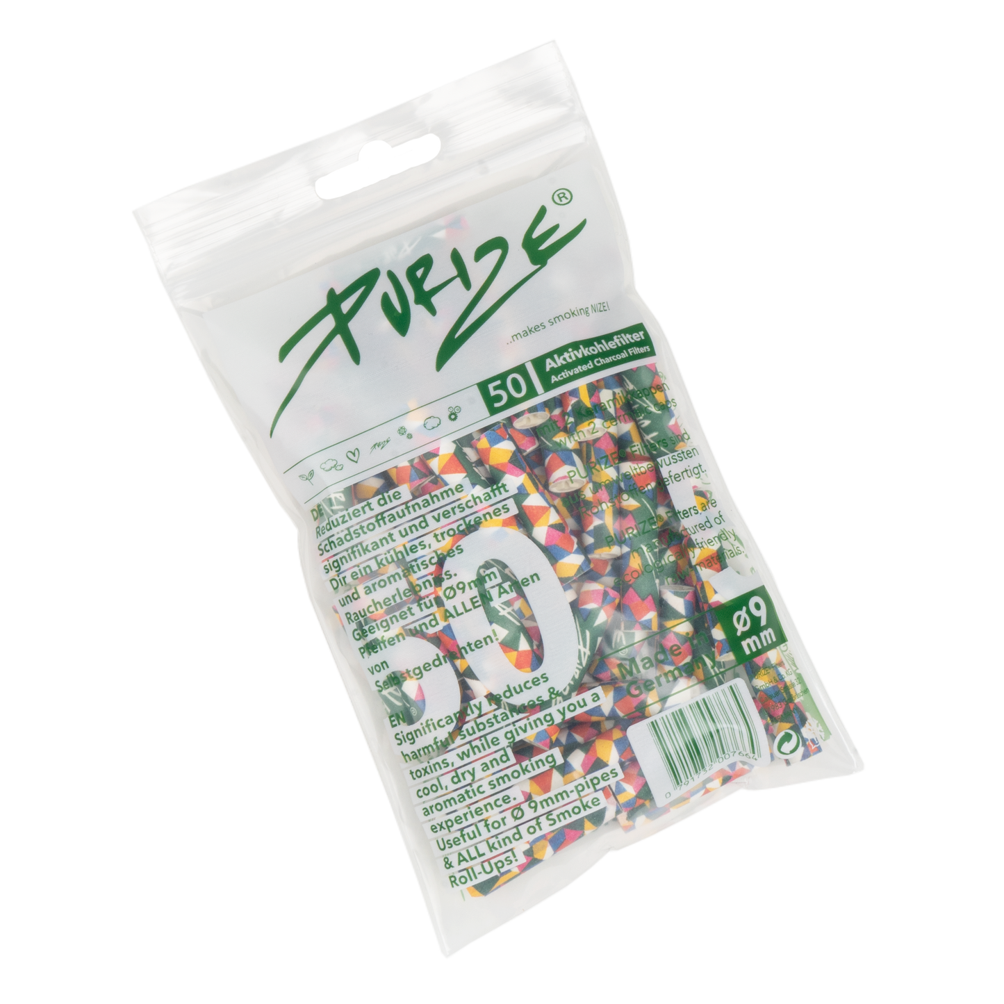 50x PURIZE® REGULAR Size Filters 9mm | Box of 10 Bags